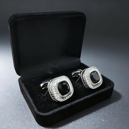 Set de Mancuernillas negras cuadradas con zircon miniatura 5