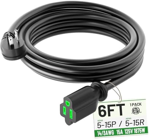 GE 8-Foot Extension Cord With 3 Outlets - Flat Plug Design For Home & Office Use - 16 Gauge