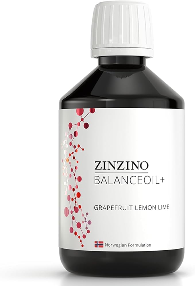 ZinZino BalanceOil+ Aceite de pescado Omega-3 2478 mg, Omega-9, Vitamina D3, Tocoferol, DHA, EPA con aceite de oliva, pomelo, limón y lima, 300 ml