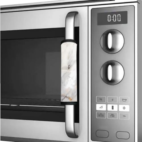 Image of Refrigerator Door Handle Covers Set of 6 Kitchen Electrical Appliances Handle Protector Anti-Slip Fridge Microwave Oven Decor and Accessories, Gray White Marble Print