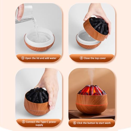 Image of Charcoal Flame Humidifier & Diffuser | LED Atmosphere Light, Aromatherapy Oil Diffuser | Noiseless & Safe with Auto Power Off for Home /Office