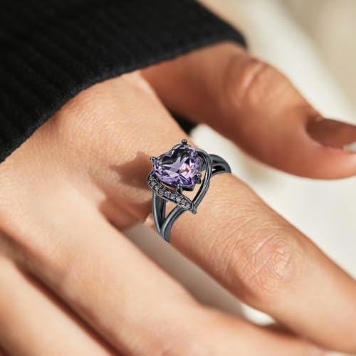 Custom Engraved Couple Promise Rings for Him and Her Gold Personalized Engagement Rings Sets for Couples Matching Wedding Rings Purple Wedding Band for Men Heart Rings for Women Ruby4