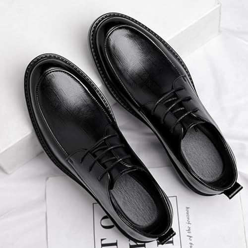 Men's Leather Chunky Heel Oxford Shoes Comfortable Round Toe Low Heel Non-Slip Lace-Up Business Dress Shoes Classic Casual Wedding Shoes2