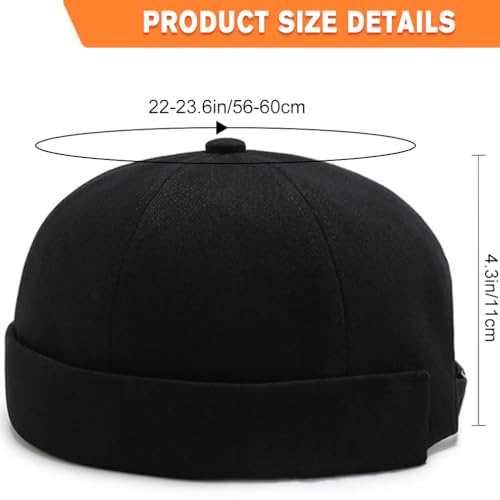 Image of 2 Pcs Mens Brimless Docker Cap Set - Retro Worker Sailor Skull Cap Beanie with Rolled Cuff