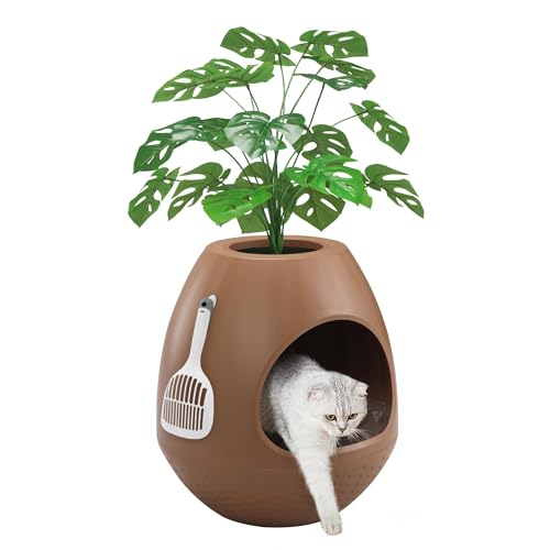 Eggloa6 Plant Litter Box, Hidden Cat Litter Box with Artificial Plants, DIY Litter Box Furniture (Coffee)
