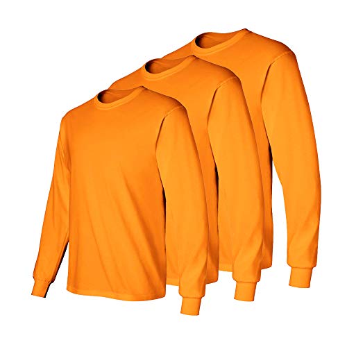 Fit In Basic Safety High Visibility Long Sleeve Construction Work Shirts for Men Medium, Safety Orange (3pk)