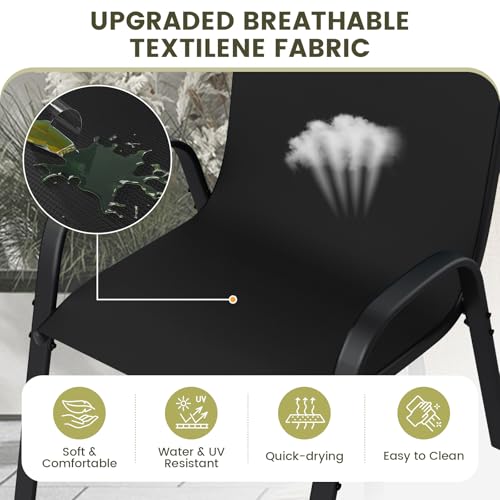 Image of UDPATIO Patio Chairs Set of 4, Stackable Outdoor Dining Chairs with High Back, Breathable Textilene Fabric Outdoor Chair All Weather, for Garden, Backyard (Black)