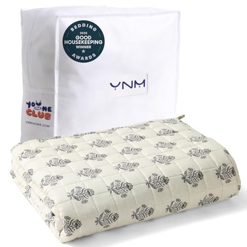 Image of YnM 12lbs Weighted Blanket for Adults, Linen Heavy Bed Throw Blanket with Cooling Glass Beads for All Season Use, Ideal for ~110lbs (48x72 Inches, Twin /Full, Damask)