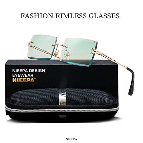 Image of Stylish Small Rectangle Sunglasses Women Men Tinted Frameless Eyewear Ultralight Candy Color Ocean Sun Glasses Shades NP1034