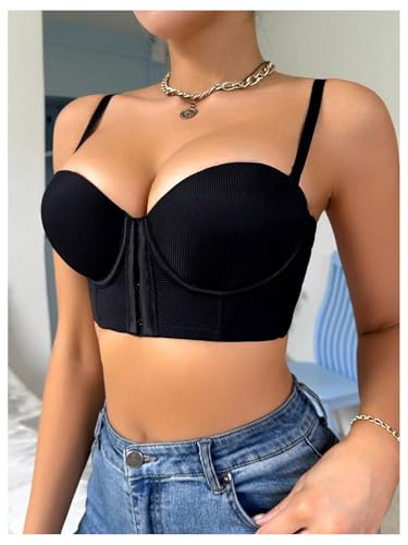 SweatyRocks Women's Front Closure Bandeau Bra Strapless Push Up Underwire Bras3