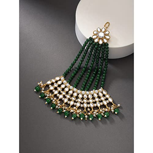 Image of Peora Gold-Plated & White Kundan Pearl Studded & Beaded Jhumar Passa Jewellery