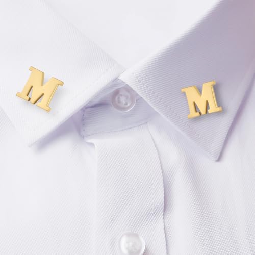 Image of HONEY BEAR Mens Womens Initial Alphabet Letter Lapel Pins Collar Badge Brooches for Business Wedding Graduation Gift Matte Gold 0.59 inches