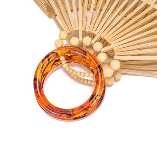 Image of Bamboo Purses for Women Natural Bamboo Acrylic Handle Clutch Small Tote Elegant Evening Bag for Vacation Wedding Travel