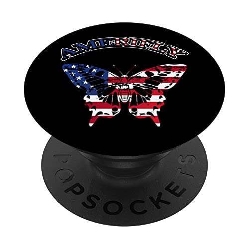 Amerifly 4th of July Butterfly Wing Independence Day PopSockets Swappable PopGrip, Black
