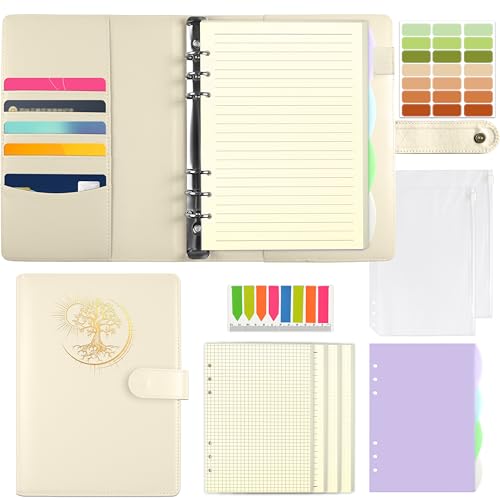 Qefuna A5 Classeur à anneaux, couverture en PU avec motif Sun Tree of Life en relief sur feuille, carnet avec 180 feuilles de recharge, pochettes et...