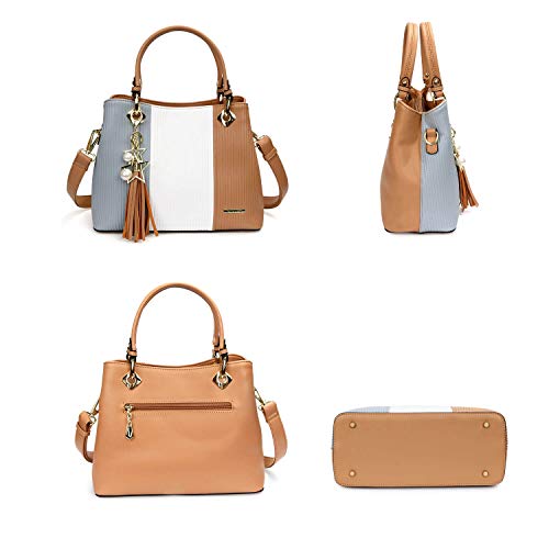 Handbags for Women, PU Leather Handbag in Pretty Colors Combination (Grey/White/Khaki)