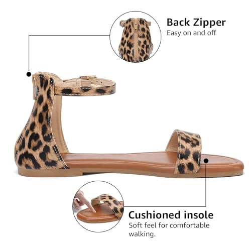 Image of katliu Women's Ankle Strap Flat Sandals One Band Dressy Sandals Square Open Toe Sandals for Summer with Back Zipper