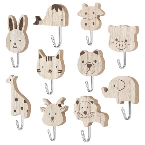 TianFukj 10 Pièces Porte Manteau Enfant Mural, Animaux Patere Murale Enfant en Bois, Crochets...