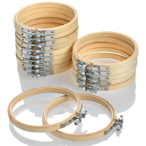 VEUWOLM 16 Piezas Bastidores para Bordar,10 cm/4 Pulgadas Marco de Bordado Hecho a Mano,Bastidor de Madera para Bordar,Marcos de Punto de Cruz Ajustables,para Bordar Coser Tejer o DIY Manualidades