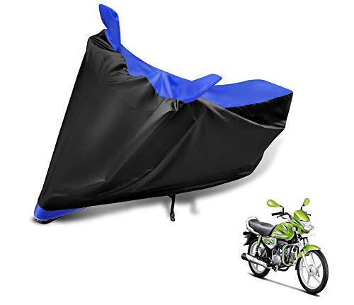 Image of Auto Hub Bike Cover Compatible with Hero Hf Deluxe with Mirror Pocket, Dustproof, Heat Resistant, Triple Stitched, Hf Deluxe Bike Cover- Black, Blue