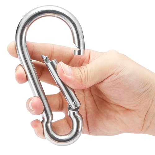 Image of sprookber 316 Stainless Steel Carabiner Clip, Marine Grade Heavy Duty Spring Snap Hook for Outdoor, Boat, Hammock, Set of 5