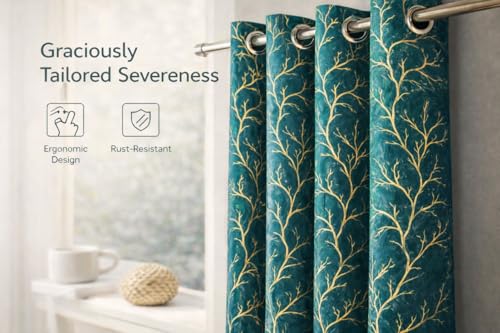 Image of Bilji Pattern Velvet 11 Feet Blackout Curtain Panels, 70% Light-Blocking Heavy Thermal Insulated Drapes Golden Foil Set of 1 (335 * 121cm, Sea Green)