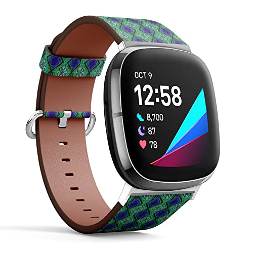 CJBROES Replacement Leather Watch Band, Compatible with Fitbit Versa 3 and Fitbit Sense of Wristband Bracelet Accessory - Geometric Pattern Design