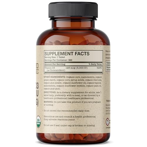 Futurebiotics Vitamin D3 5,000 IU (125 MCG), USDA Certified Organic Vitamin D Supplement, 360 Tablets - Image 3