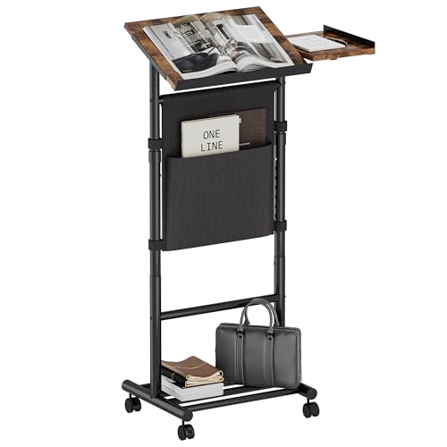 Homeiju Mobile Standing Desk Podium Height Adjustable Rolling Lectern with 360 Wheels & Storage Bag