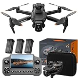 Cyaxzolp Drone with 8K Camera Drones for Adults,4.5-inch LCD High-definition Large Display Screen Remote Control Quadcopter,3 Batteries, 5G HD Brushless GPS Drone Auto Return, Obstacle Avoidance (Black)
