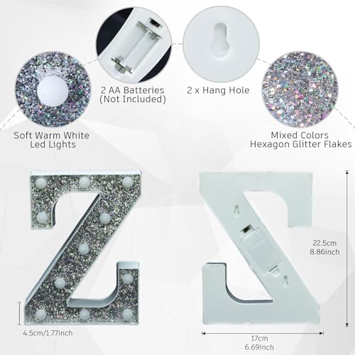 Image of Light Up Letters, Marquee Light Letter for Table Decorations, Glitter Light Up Signs for Prom, Events, or Engagement Party Decor, Featuring Alphabet & Number Lighted Letters, Letter Z