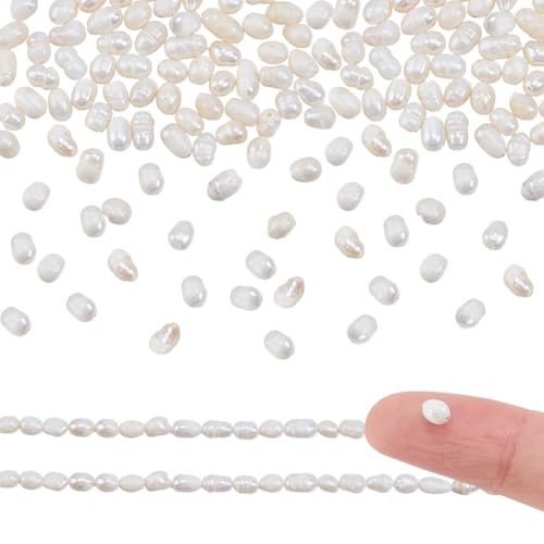 GOMAKERER About 60 Pcs Freshwater Pearl Beads 3mm Beige Natural Pearl Beads Loose Spacer Pearls for Bracelet Necklace Jewelry Making Potato Shape 0.7mm Hole