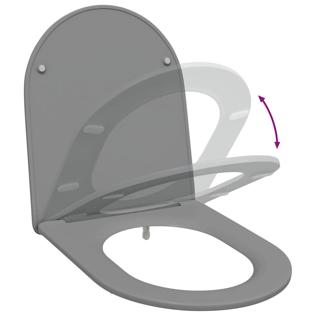 Asiento de inodoro gris Duroplast 47 x 36 x 3,4 cm, tapa universal de inodoro con descenso automático, extraíble y fácil de limpiar, asiento sanitario estable para baño y aseo de invitados
