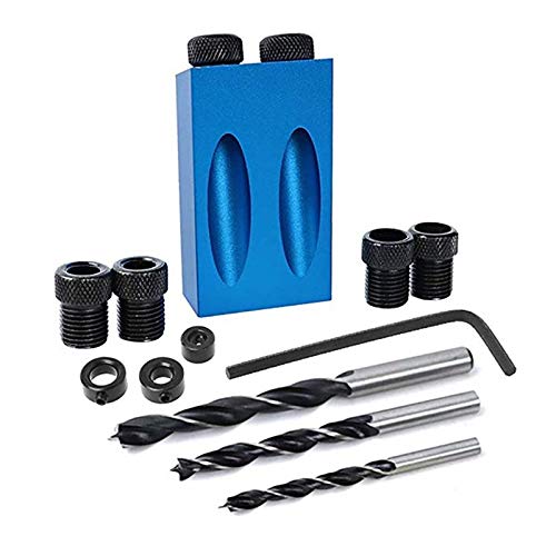 14 Pcs Pocket Hole Jig Kit for Woodworking – Aluminum Pocket Screw Jig ±0.2 mm Precision, 15° Drill Guide, 6 Bushings 6–10 mm, 3 Bits, Stop Collars, Case & Adapter – for Concealed Holes, Wood Joining