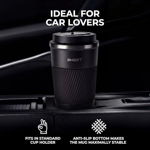 Image of AXEON Stainless Steel Travel Coffee Mug - 510ml | Leakproof Tumbler with Flip-Top Lid | Portable Coffee Cup with Non-Slip Grip & Anti-Skid Base | Travel Mug for Office, Car, Meditation & Home
