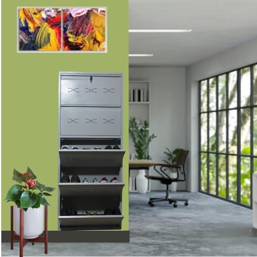 Image of I Metal Shoe Rack I Double Lock I Slim and Wall Mounted I 5 Shelves (Ivory Colour) I Coad LC 2L-05 IV I Height 71.5 Inches, Width 29 Inches, Depth 5.5 Inches I 3 Years Warranty.