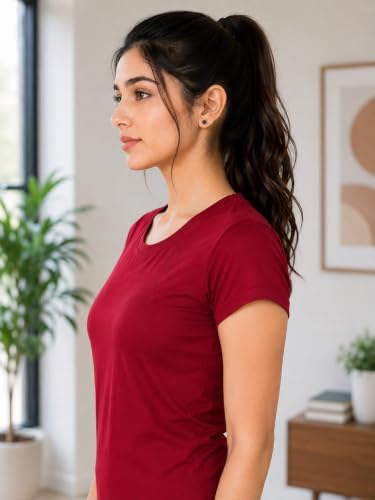 Image of Women Polyester Stretch Regular Fit Round Neck Half Sleeve T-Shirt (Pack of 1)