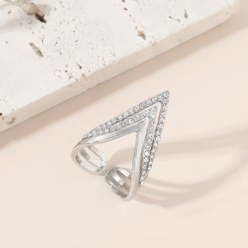 Layered V Shaped CZ Statement Ring for Women Gold Plated Cubic Zirconia Expandable Adjustable Boho Finger Rings Comfort Fit Dainty Birthday Wedding Cocktail Party Jewelry Gifts3