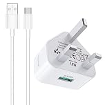 Samsung Charger USB Cable and Plug 18W QC 3.0 Fast Charging Plugs & Type C Phone Lead Quick Charge for Galaxy A14/A13/A15/A04s/A05s/A06/A02s/A03s/A6/A7/A8/A9/A10/A12/A33/A34/A35/A51/A52/A53/S10/S9/S8