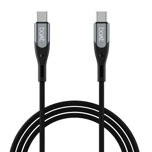 Image of boAt 240W Cable; Type-C to C; 5A Fast Charging; 480 Mbps Data Sync, 1.2 m Unbreakable Nylon Braided,10000+ Bends Lifespan, For Apple, OnePlus, Android, Laptop (Carbon Black)