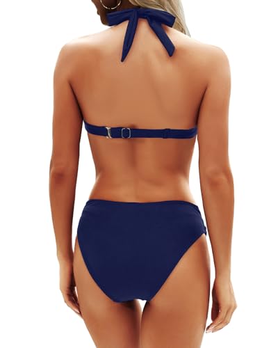Image of Yonique Women Two Piece Bathing Suits Push Up Bikini Set Halter Swimsuit Vintage Swimwear