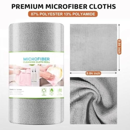 Image of E-COSMOS Microfiber Cleaning Cloth Roll, 20 Pack - 25x25 cm Reusable & Washable Tear-Away Kitchen Towels - Soft Lint-Free Multi-Purpose Cloths for Home, Office, Car, and Electronics (Grey)
