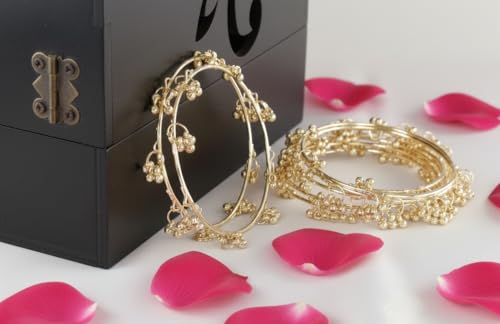 Image of NMII Ethnic Wear Bangles Gold-Tone Alloy with Musical Ghungroo Charms | Women Fashionable Jewelry | Designer Bracelet Bangles For Girls | Viral Kashmiri Chudiya for Weddings, Festivals & Parties