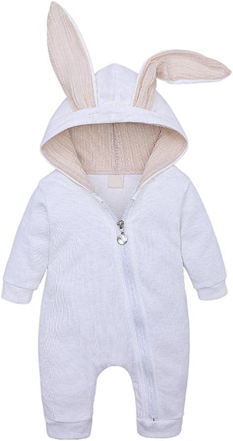 VELURA Cotton Big Ear Bunny Zipper Jumpsuit Climbing Clothes White (0-3 Months)|1 Piece Baby Jumpsuit|Clothing, Shoes & Accessories|Clothing, Shoes & Accessories