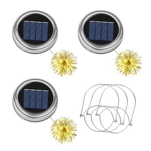 Adiwo 3 Pack Lámparas Tarro de albañil Solar,Blanco cálido,2 Metros 20pcs Lámparas LED con 3 perchas,Para Bodas,Fiestas, Adornos Exterior