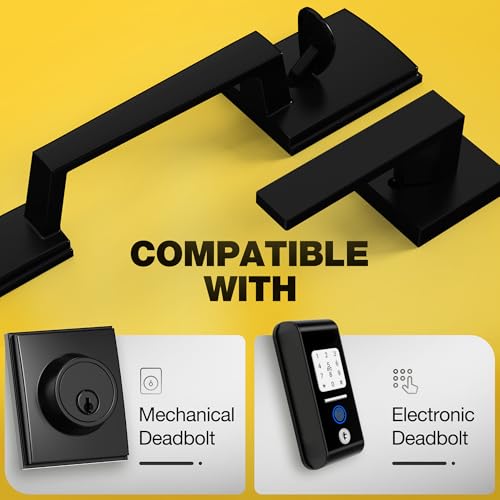 Image of Kolet Front Door Handle, Handle Set with No Lock, Exterior Entry Door Handle, Heavy Duty Zinc Alloy, Reversible for Right & Left Opening, Deadbolt Not Included, Matte Black
