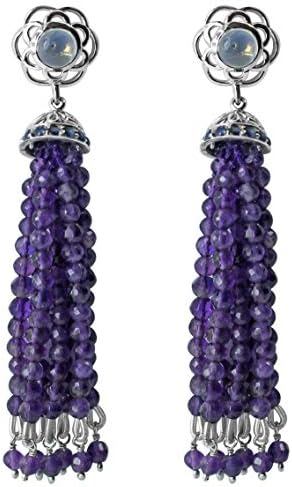 Carillon Amethyst Natural Gemstone Bead Shape 10K White Gold Uniqe Drop Dangle Earrings