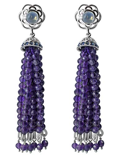 Carillon Amethyst Natural Gemstone Bead Shape 10K White Gold Uniqe Drop Dangle Earrings #TOP3