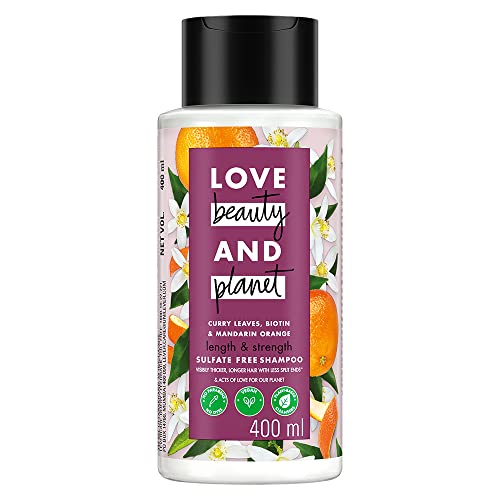 Love Beauty & Planet Curry Leaves, Biotin & Mandarin Natural Shampoo for Split-end Free Long Hair|No Sulfates,No Paraben|400ml