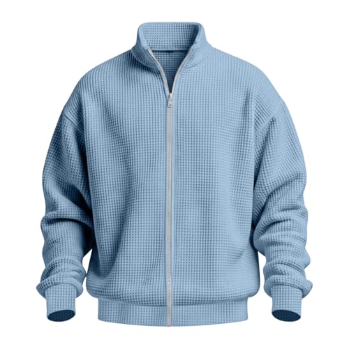 fartey Mens Waffle Knit Zipper Cardigan Stand Collar Full Zip Sweatshirt - image 5
